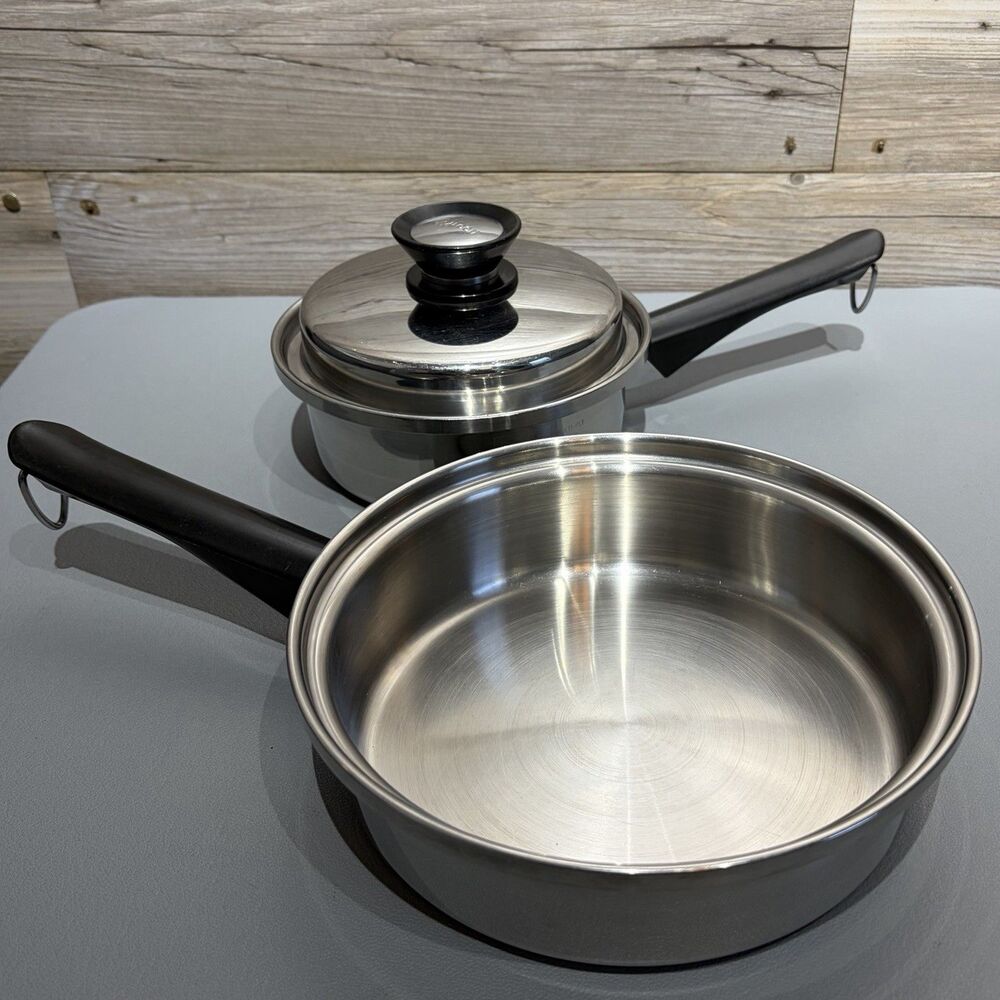 Amway Queen Multi-Ply 18/8 Stainless Steel 1 qt Pot + Lid 1.5 qt Saucepan No Lid